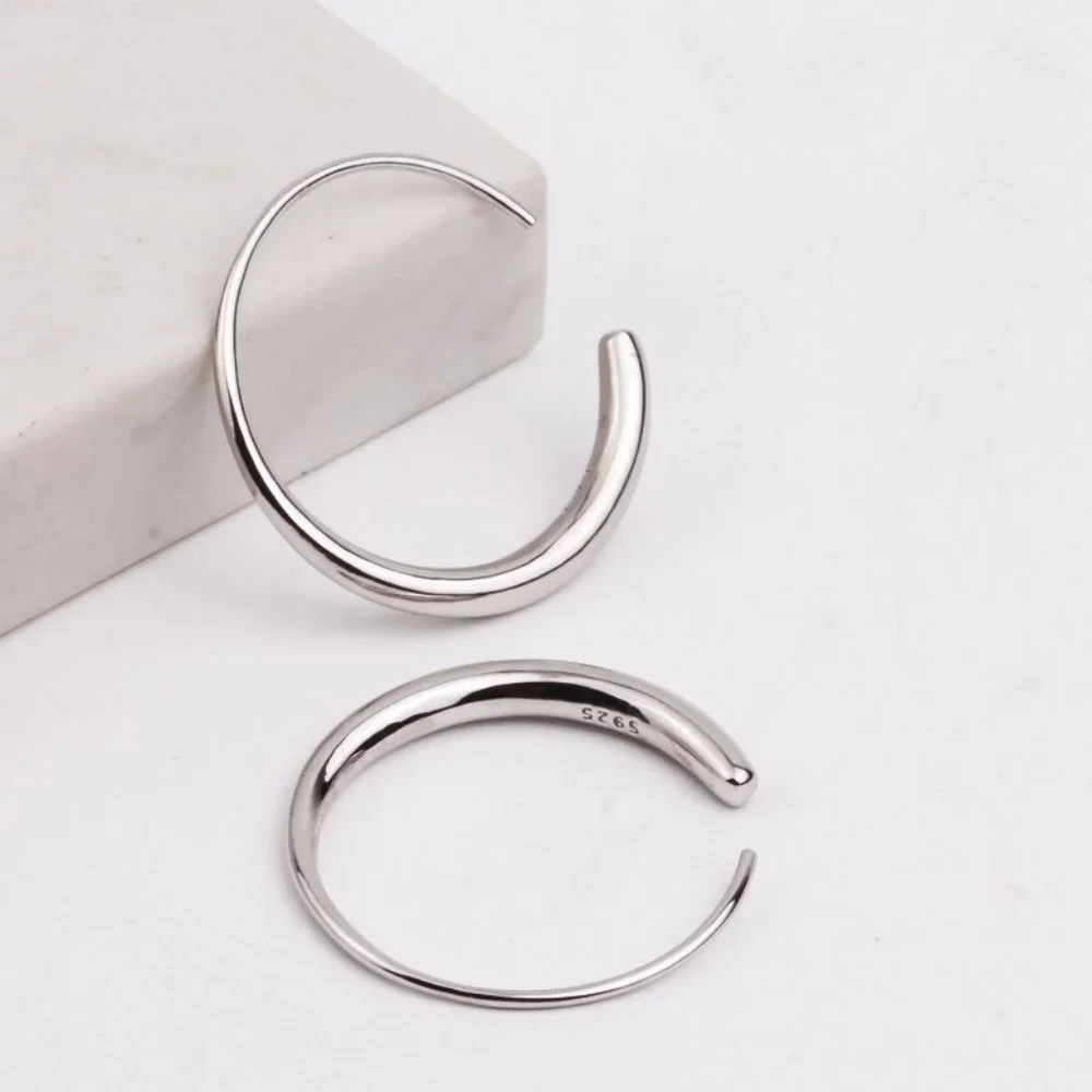 *NEW 925 Sterling Silver Round Open Hoop Earrings